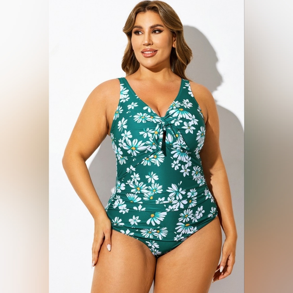NEW NWT Plus Size MeetCurve Daisy Print Knotted Ruched One Piece Swimsuit Sz 4XL